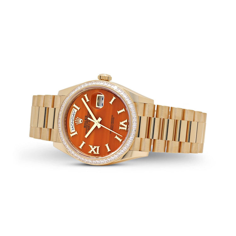 Day-Date Yellow Gold Carnelian Diamond Roman Numerals Dial Diamond Bezel image 5
