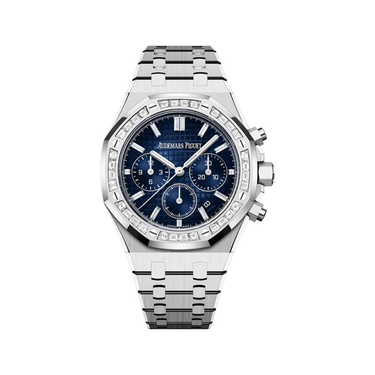 Royal Oak Chronograph White Gold Diamond Bezel Smoked Blue Dial image 0