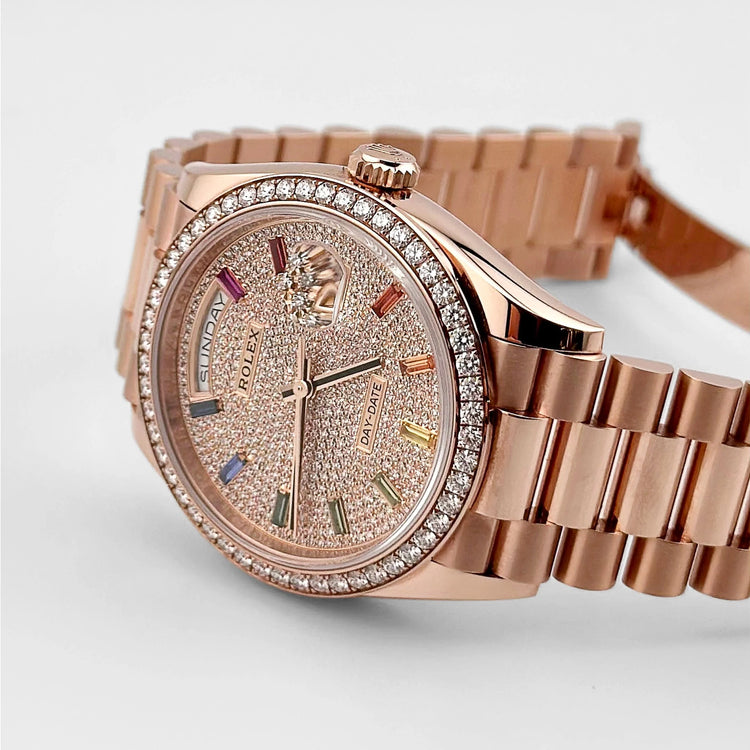 Day-Date  Rose Gold Rainbow Diamond Pave Dial Diamond Bezel (2025) image 8