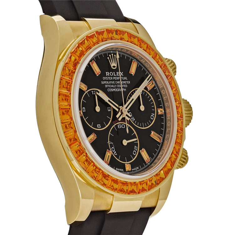 Daytona Yellow Gold Orange Sapphire Bezel Black Diamond Dial image 2