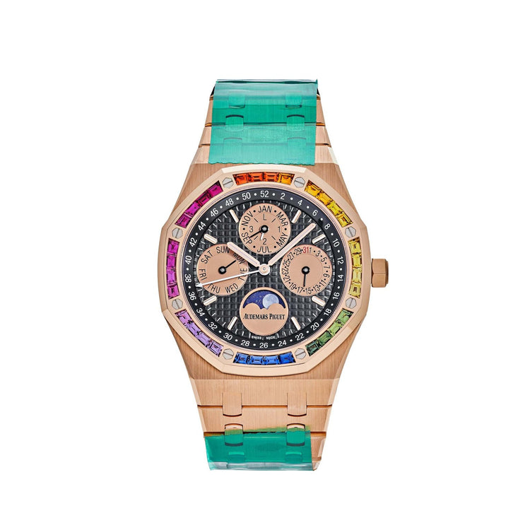 Royal Oak Perpetual Calendar Rose Gold Rainbow Bezel Black Dial Limited Edition image 0