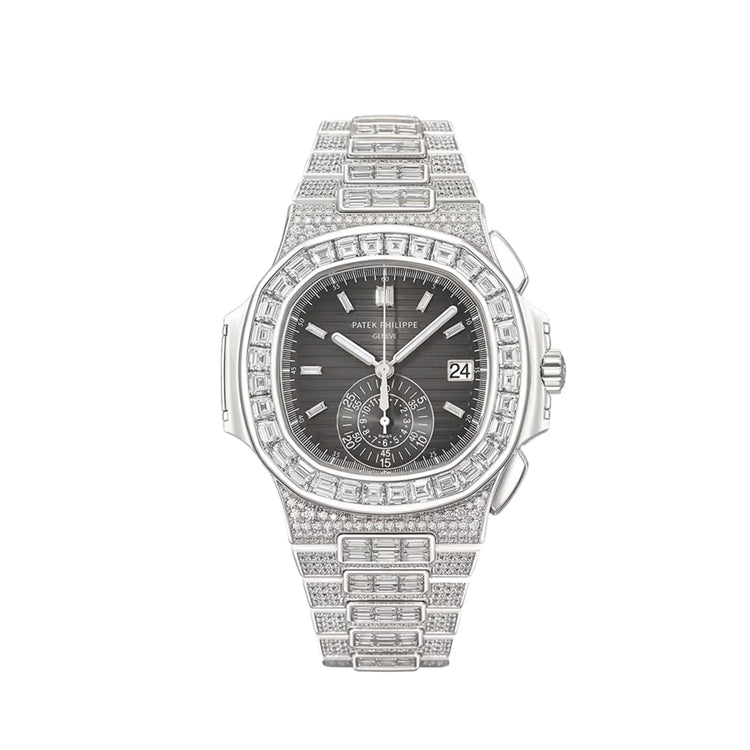 Nautilus Chronograph White Gold Black Dial Diamond Set image 0