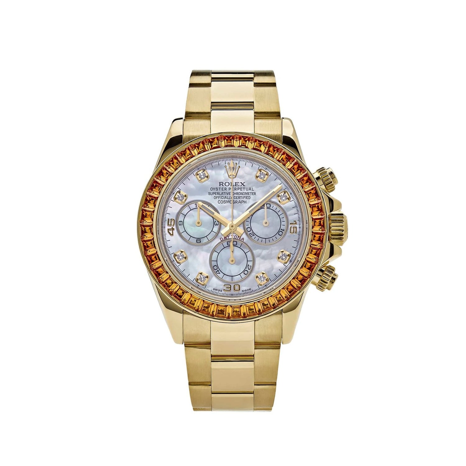 Daytona Yellow Gold Sapphire Bezel Mother Of Pearl Dial image 0