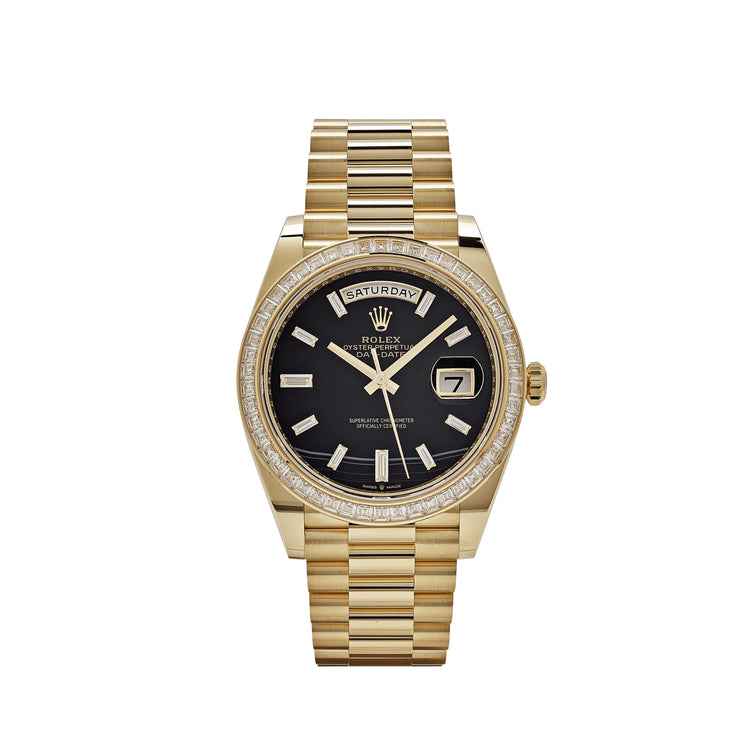 Day-Date Yellow Gold Onyx Baguette Diamond Dial Baguette Bezel image 0