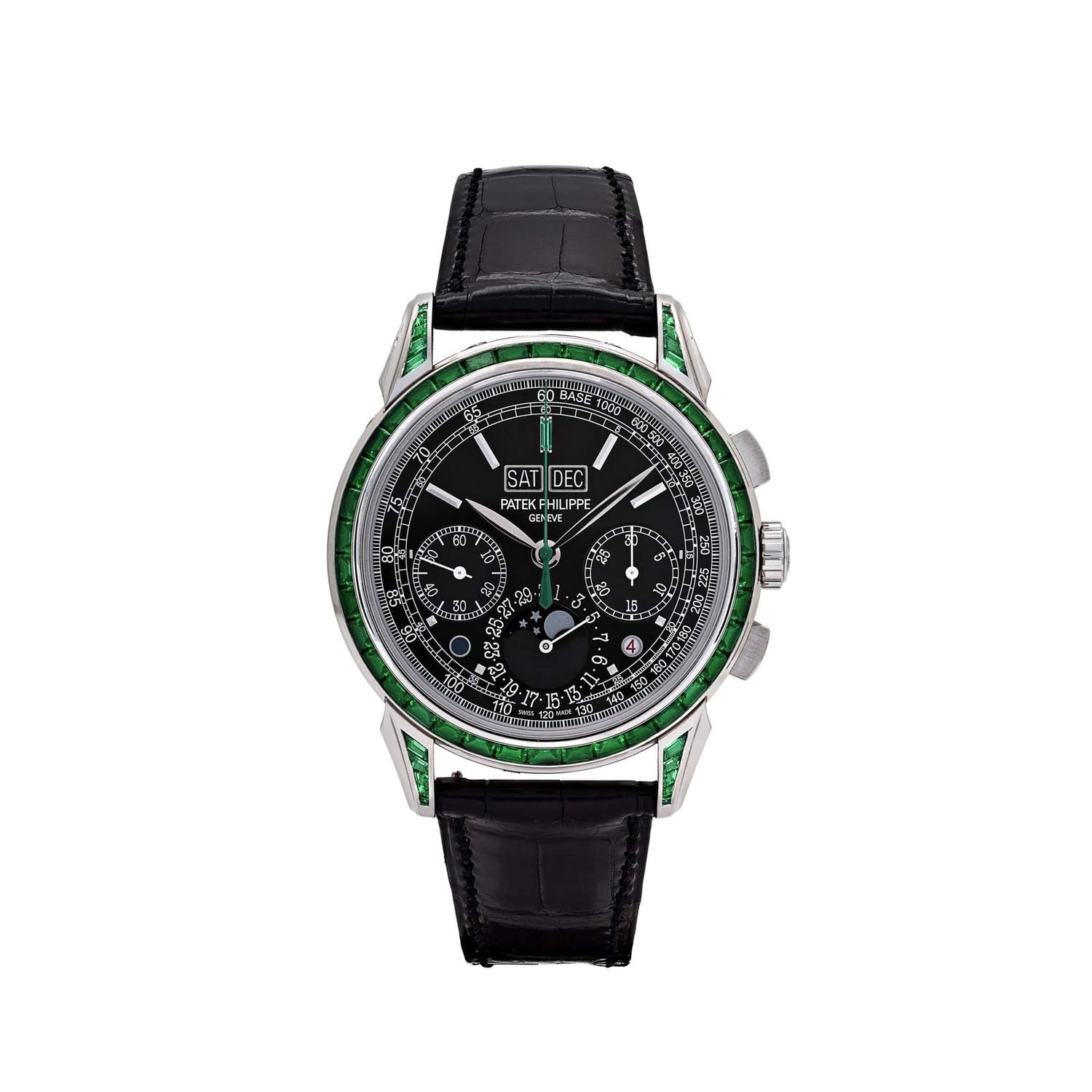 Grand Complications Perpetual Calendar Moon Phases Platinum Emerald Bezel Black Dial image 0
