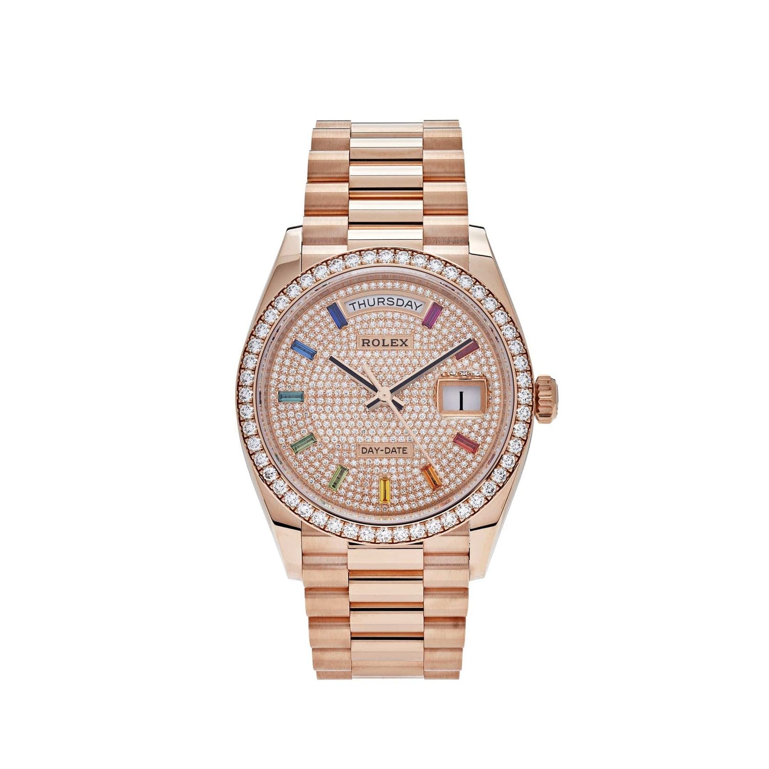 Day-Date  Rose Gold Rainbow Diamond Pave Dial Diamond Bezel (2025) image 0