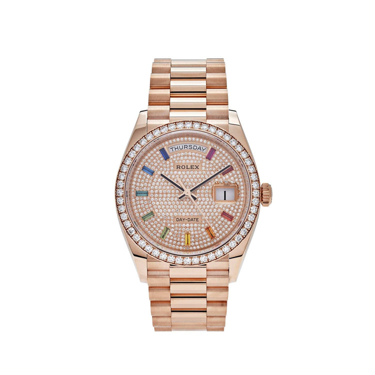 Day-Date  Rose Gold Rainbow Diamond Pave Dial Diamond Bezel (2025) image 0