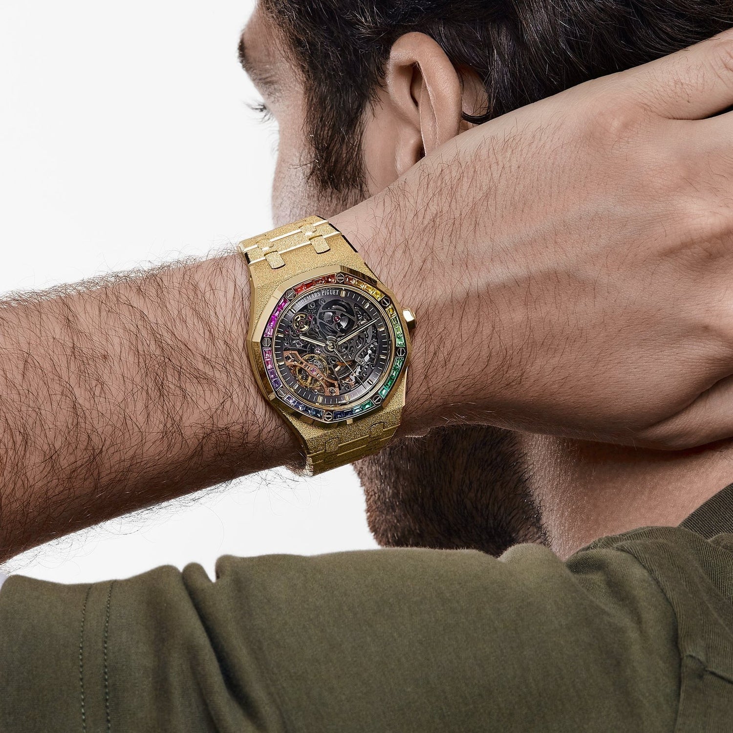 Royal Oak Frosted Yellow Gold Double Balance Wheel Rainbow Bezel image 4