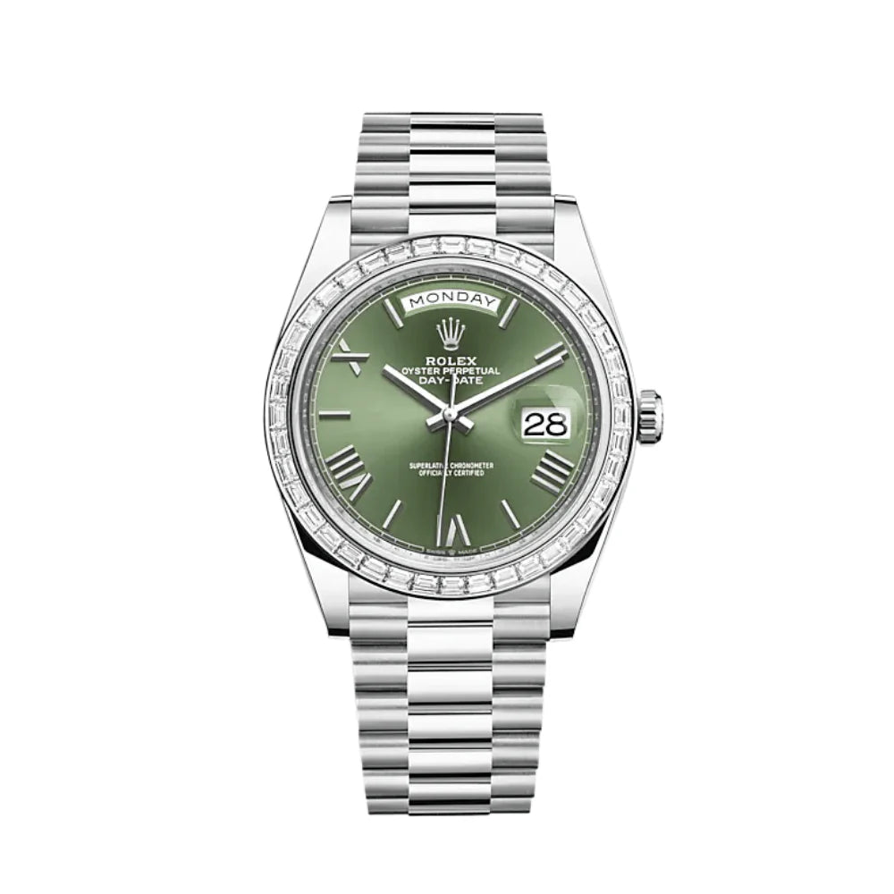 Day-Date Platinum Olive Green Dial Diamond Bezel image 0