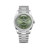 Day-Date Platinum Olive Green Dial Diamond Bezel image 0