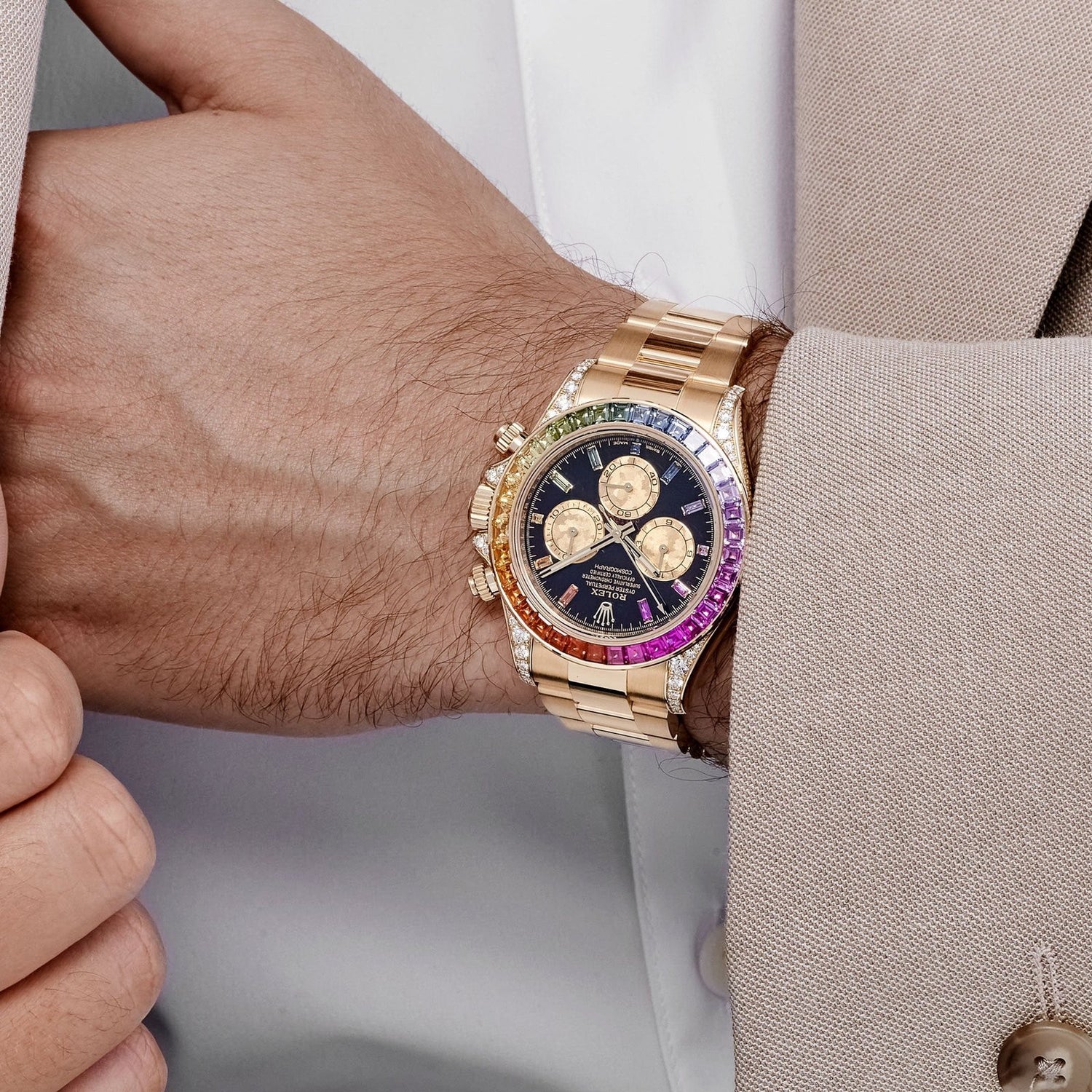 Daytona Rainbow Yellow Gold Black Dial Diamond Sapphire Bezel image 2