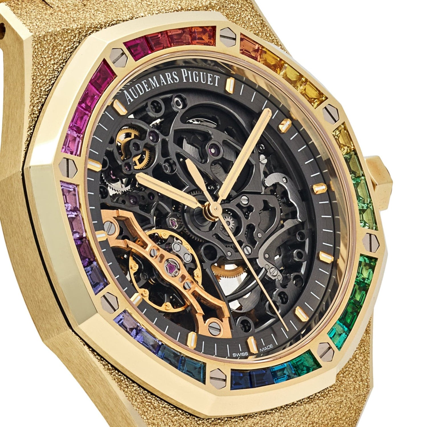 Royal Oak Frosted Yellow Gold Double Balance Wheel Rainbow Bezel image 5