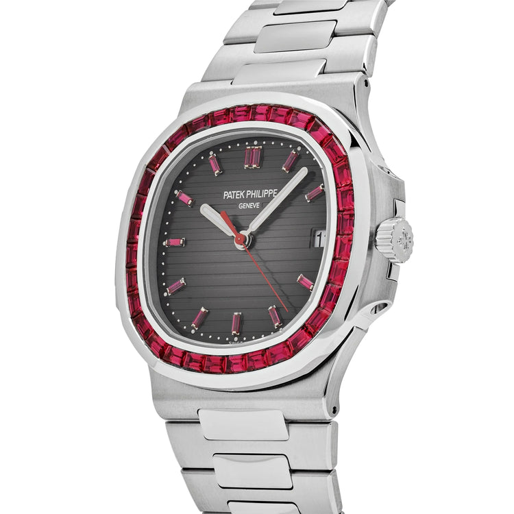 Nautilus Platinum Grey Dial Ruby Bezel image 5