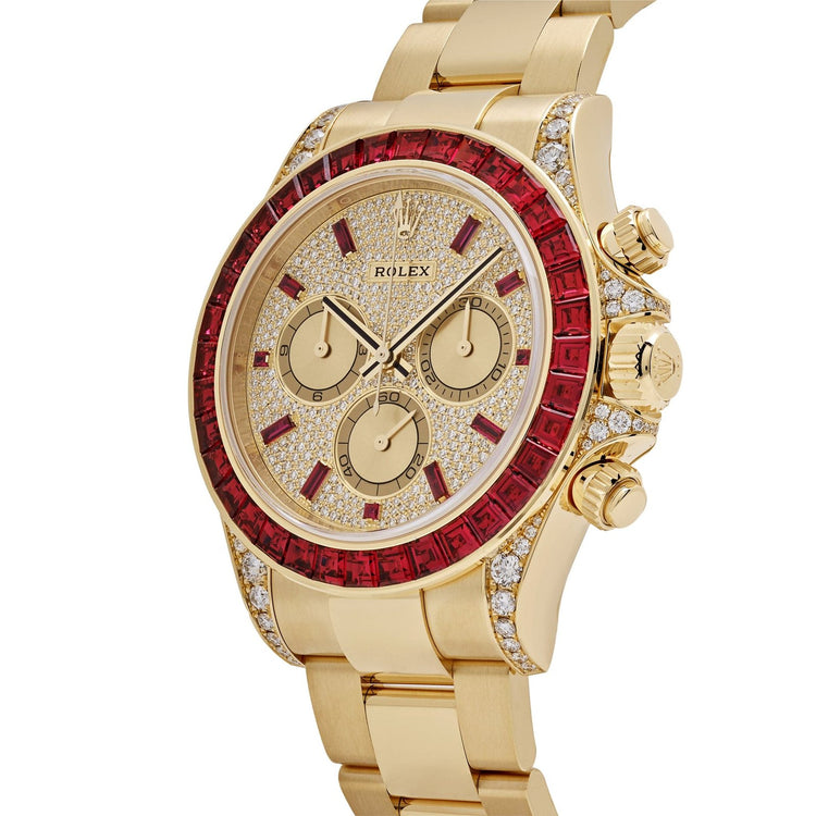 Daytona Yellow Gold Ruby Bezel Diamond Pave Dial image 5