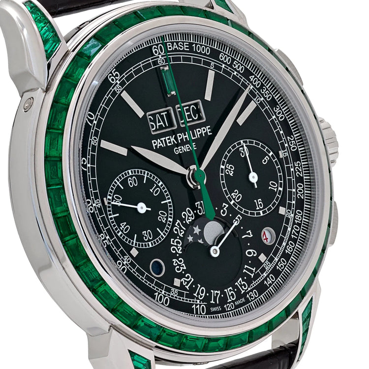 Grand Complications Perpetual Calendar Moon Phases Platinum Emerald Bezel Black Dial image 6