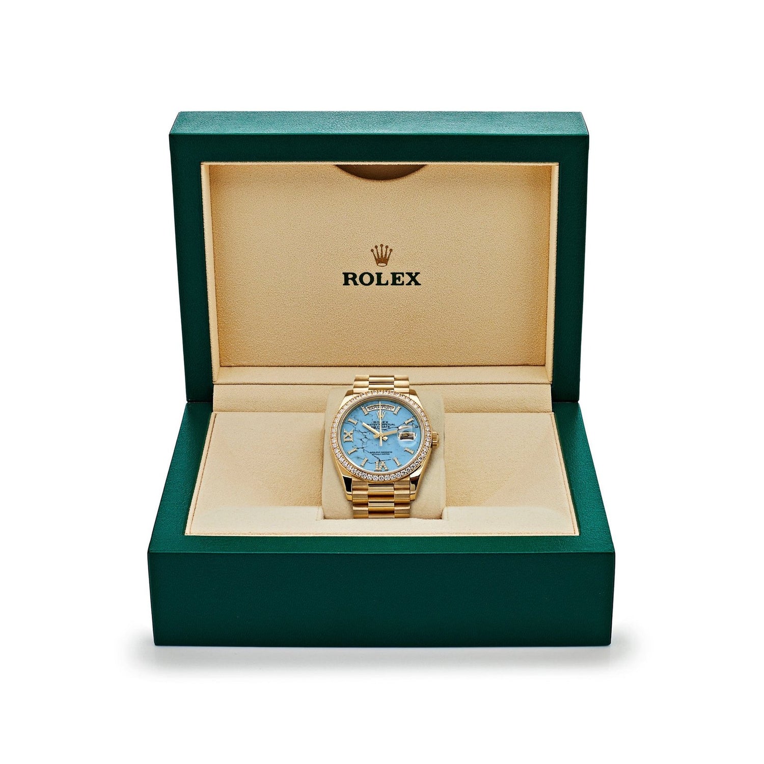 Day-Date Yellow Gold Diamond Bezel Turquoise Stone Diamond Dial image 8
