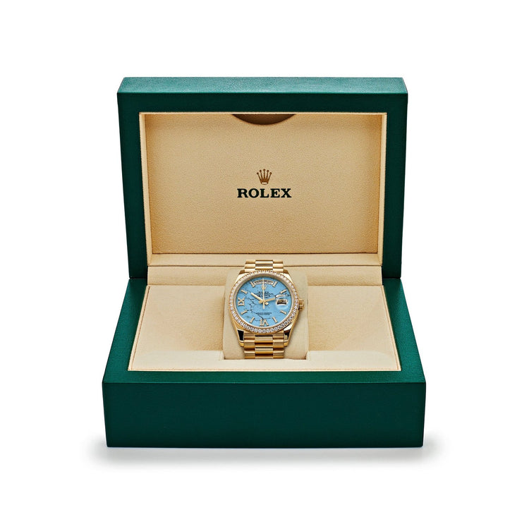Day-Date Yellow Gold Diamond Bezel Turquoise Stone Diamond Dial image 8