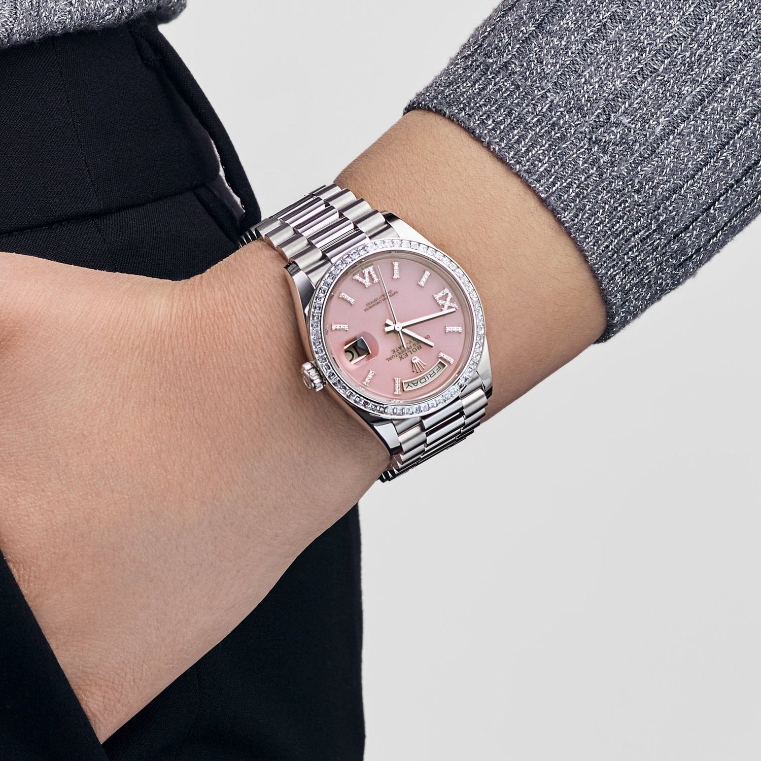 Day-Date Platinum Pink Opal Diamond Roman Numerals Dial Diamond Bezel image 1