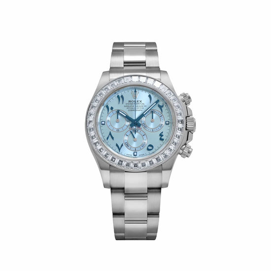TBR Platinum Ice Blue Arabic Dial Diamond Baguette Bezel image 0