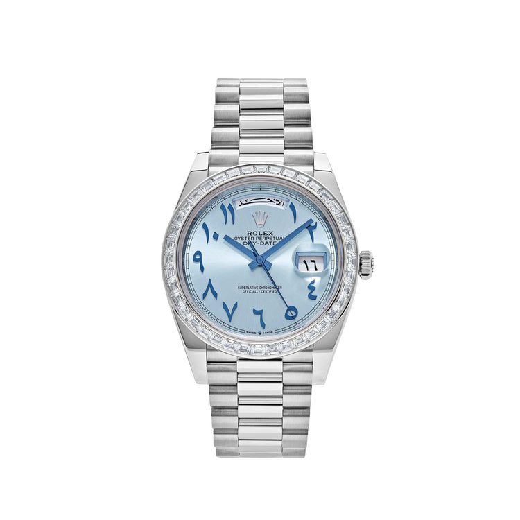 Day-Date Platinum Ice Blue Arabic Dial Diamond Bezel image 0