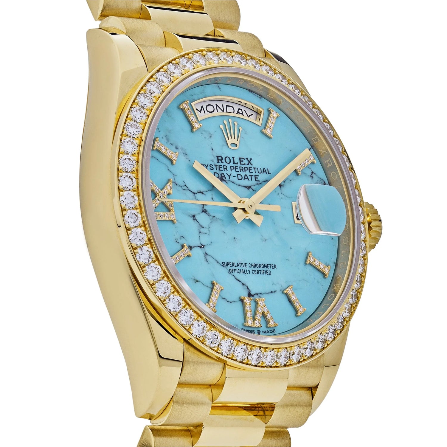 Day-Date Yellow Gold Diamond Bezel Turquoise Stone Diamond Dial image 5