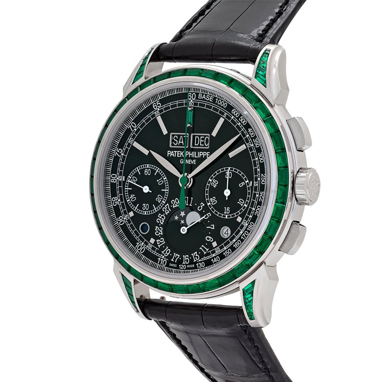 Grand Complications Perpetual Calendar Moon Phases Platinum Emerald Bezel Black Dial image 8