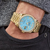 Day-Date Yellow Gold Diamond Bezel Turquoise Stone Diamond Dial image 7