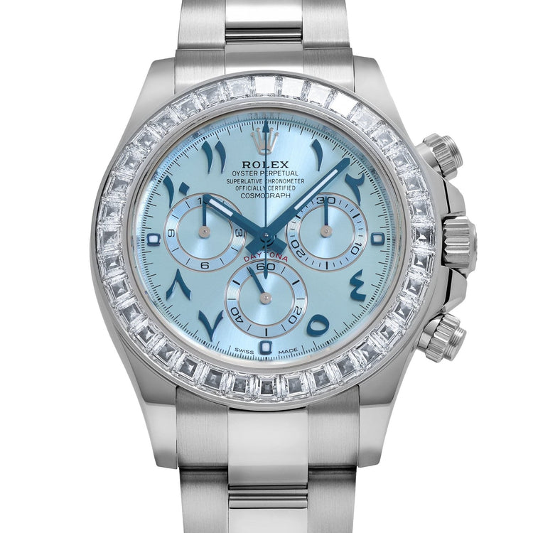 TBR Platinum Ice Blue Arabic Dial Diamond Baguette Bezel image 11