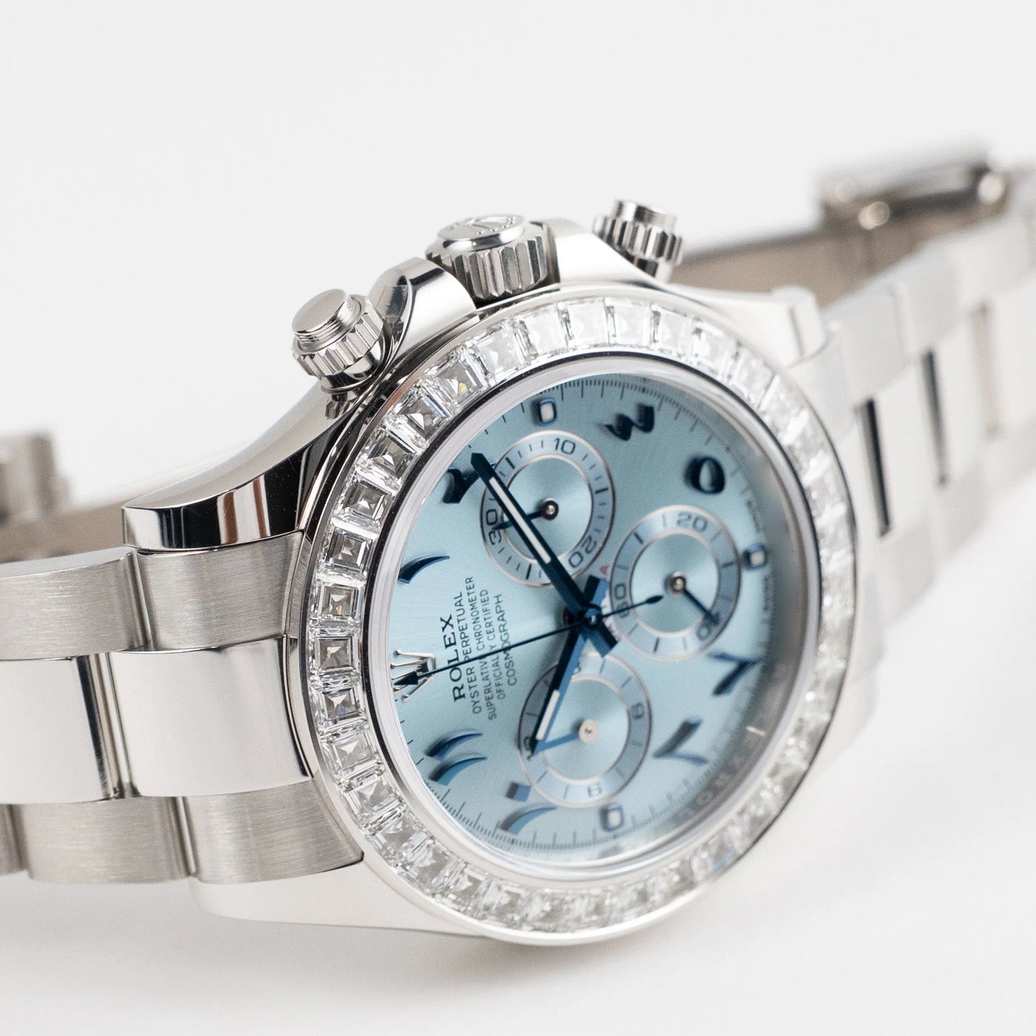 TBR Platinum Ice Blue Arabic Dial Diamond Baguette Bezel image 9