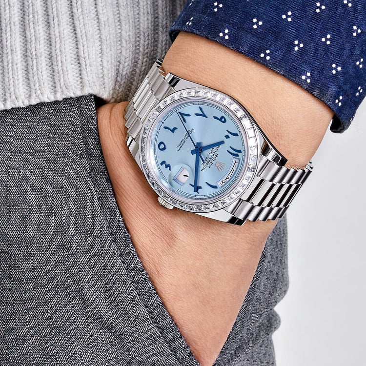 Day-Date Platinum Ice Blue Arabic Dial Diamond Bezel image 6