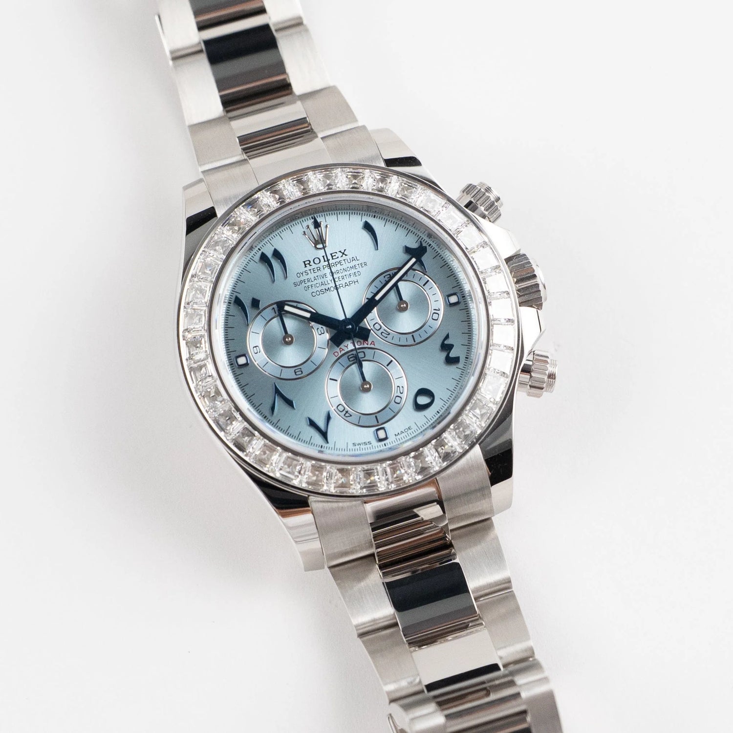 TBR Platinum Ice Blue Arabic Dial Diamond Baguette Bezel image 10
