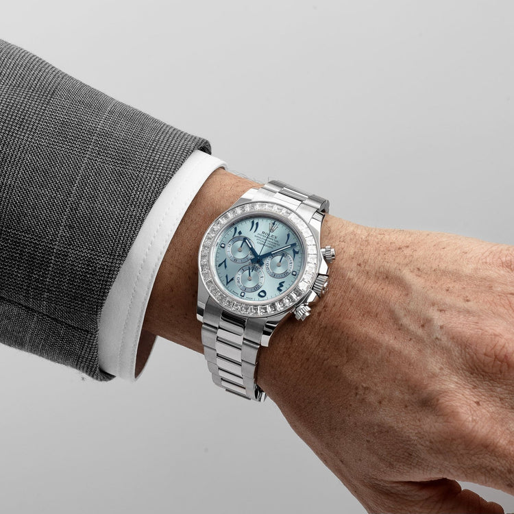 TBR Platinum Ice Blue Arabic Dial Diamond Baguette Bezel image 13
