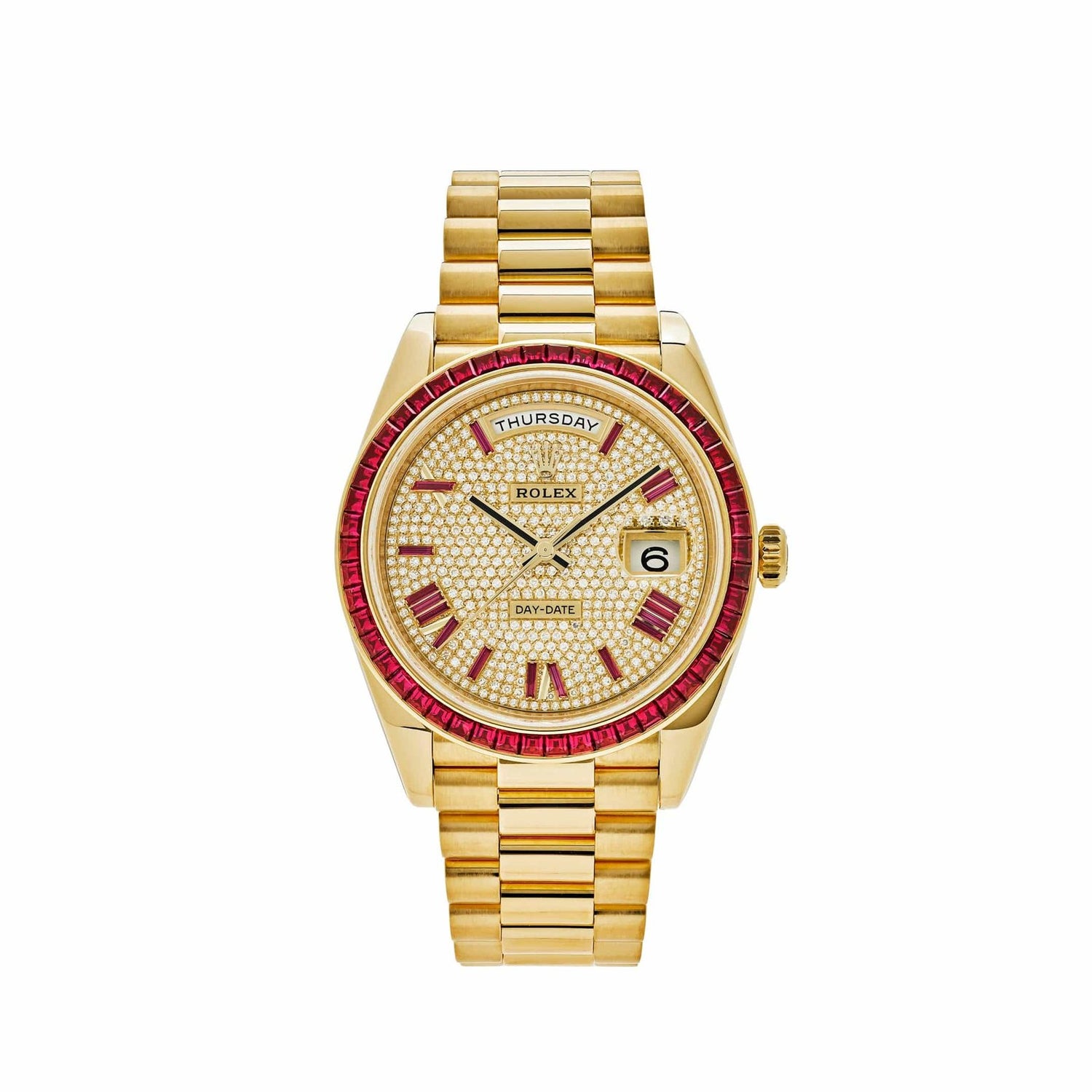 Day-Date Yellow Gold Roman Dial Ruby Bezel image 0