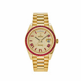 Day-Date Yellow Gold Roman Dial Ruby Bezel image 0