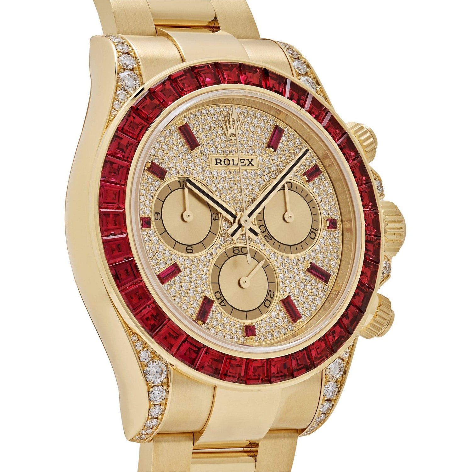Daytona Yellow Gold Ruby Bezel Diamond Pave Dial image 1