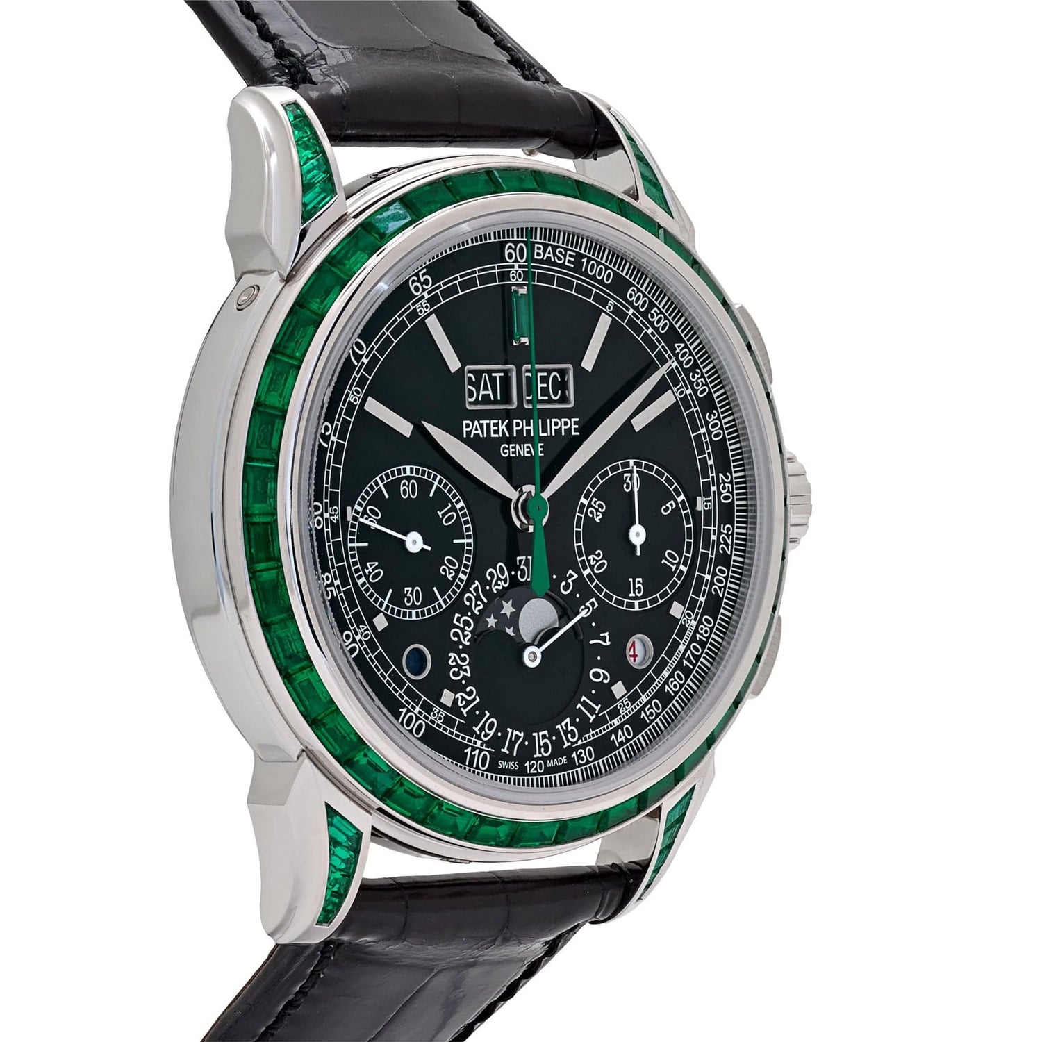 Grand Complications Perpetual Calendar Moon Phases Platinum Emerald Bezel Black Dial image 7