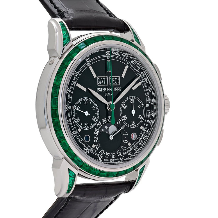 Grand Complications Perpetual Calendar Moon Phases Platinum Emerald Bezel Black Dial image 7