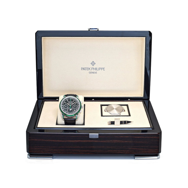 Grand Complications Perpetual Calendar Moon Phases Platinum Emerald Bezel Black Dial image 3
