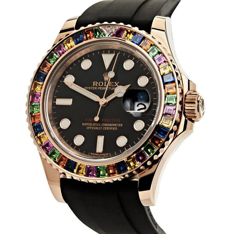 Yacht-Master Rose Gold Black Dial Rainbow Bezel image 1