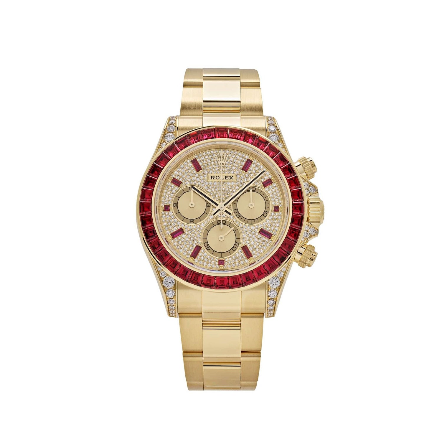 Daytona Yellow Gold Ruby Bezel Diamond Pave Dial image 0
