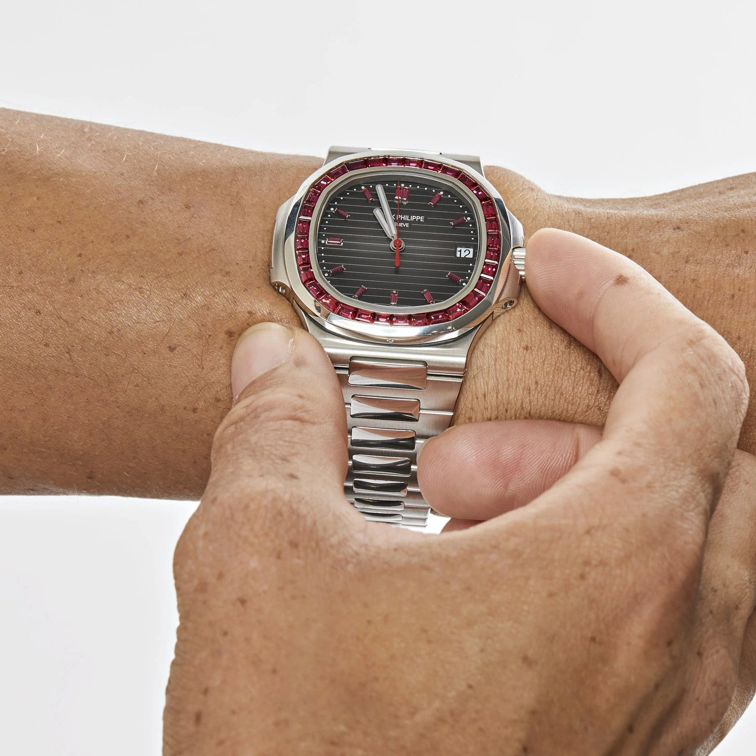 Nautilus Platinum Grey Dial Ruby Bezel image 2