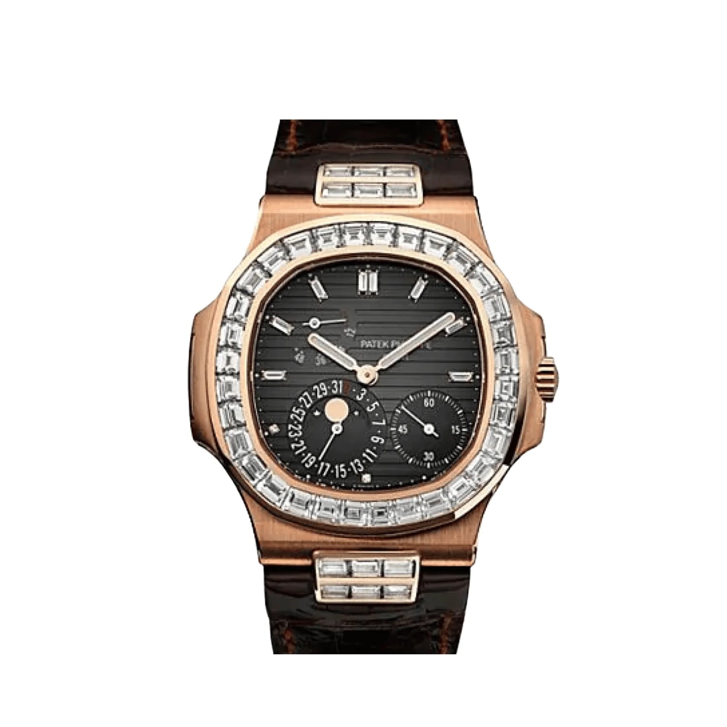 Nautilus Rose Gold Black Diamond Baguette Dial and Bezel image 0