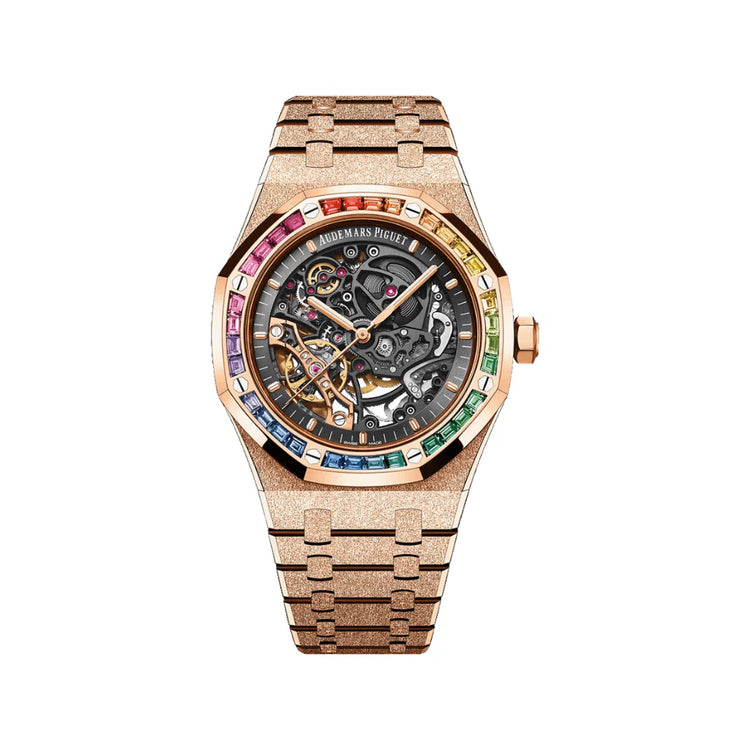 Royal Oak Double Balance Wheel Frosted Rose Gold Rainbow Bezel image 0
