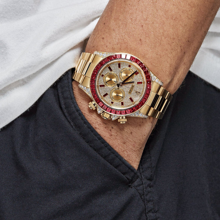 Daytona Yellow Gold Ruby Bezel Diamond Pave Dial image 7
