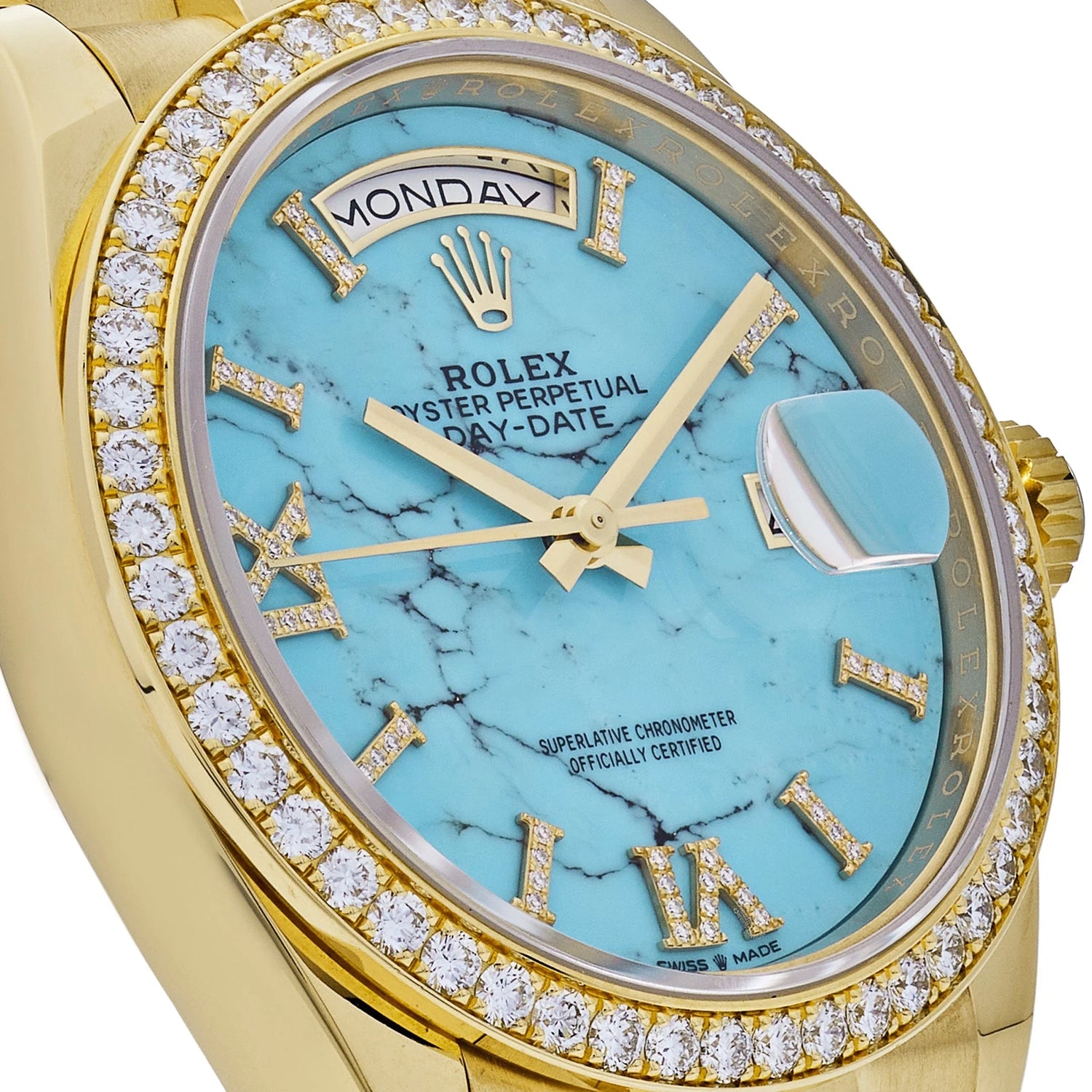 Day-Date Yellow Gold Diamond Bezel Turquoise Stone Diamond Dial image 4